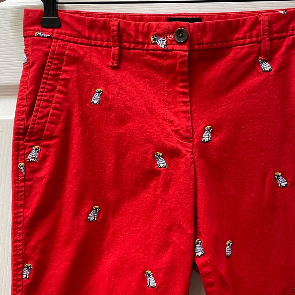 Talbots Petite 4P Relaxed Chinos‎ Frenchie Critter Pants Embroidered Dog Print